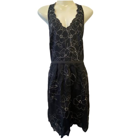 Ann Taylor SheathDress 14 BlackFloral Embroidery Linen Sleeveless Career Classic - Picture 1 of 8